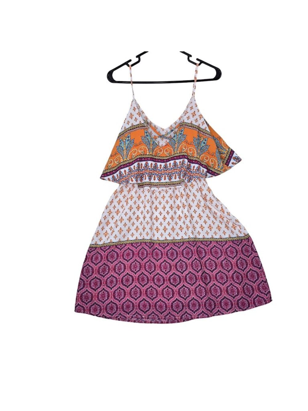 Bohemian Style Sleeveless Sundress With Colorful Patchwork Pattern